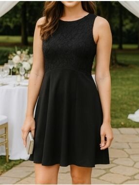 Ann Taylor Factory Floral Lace Dress Black Fit Flare Party Wedding Cocktail NWT